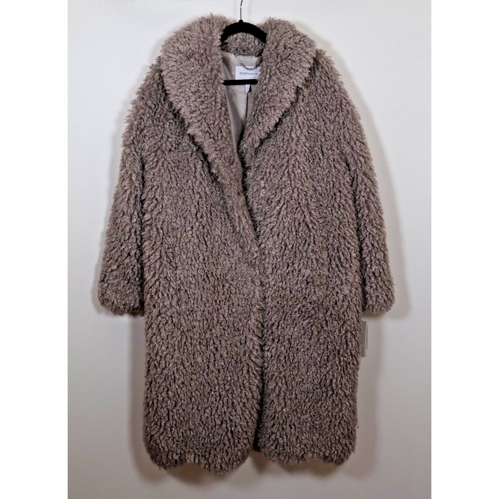 BCBGeneration Coat‎ Jacket Size XL Beige Brown Haze Faux Fur Teddy Shaggy